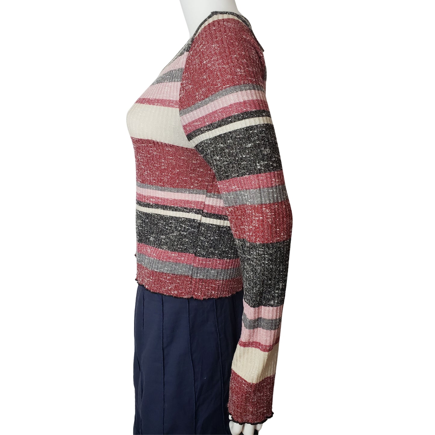 ALMOST FAMOUS Pink & Gray Striped Long Sleeve Sweater Shirt, XL