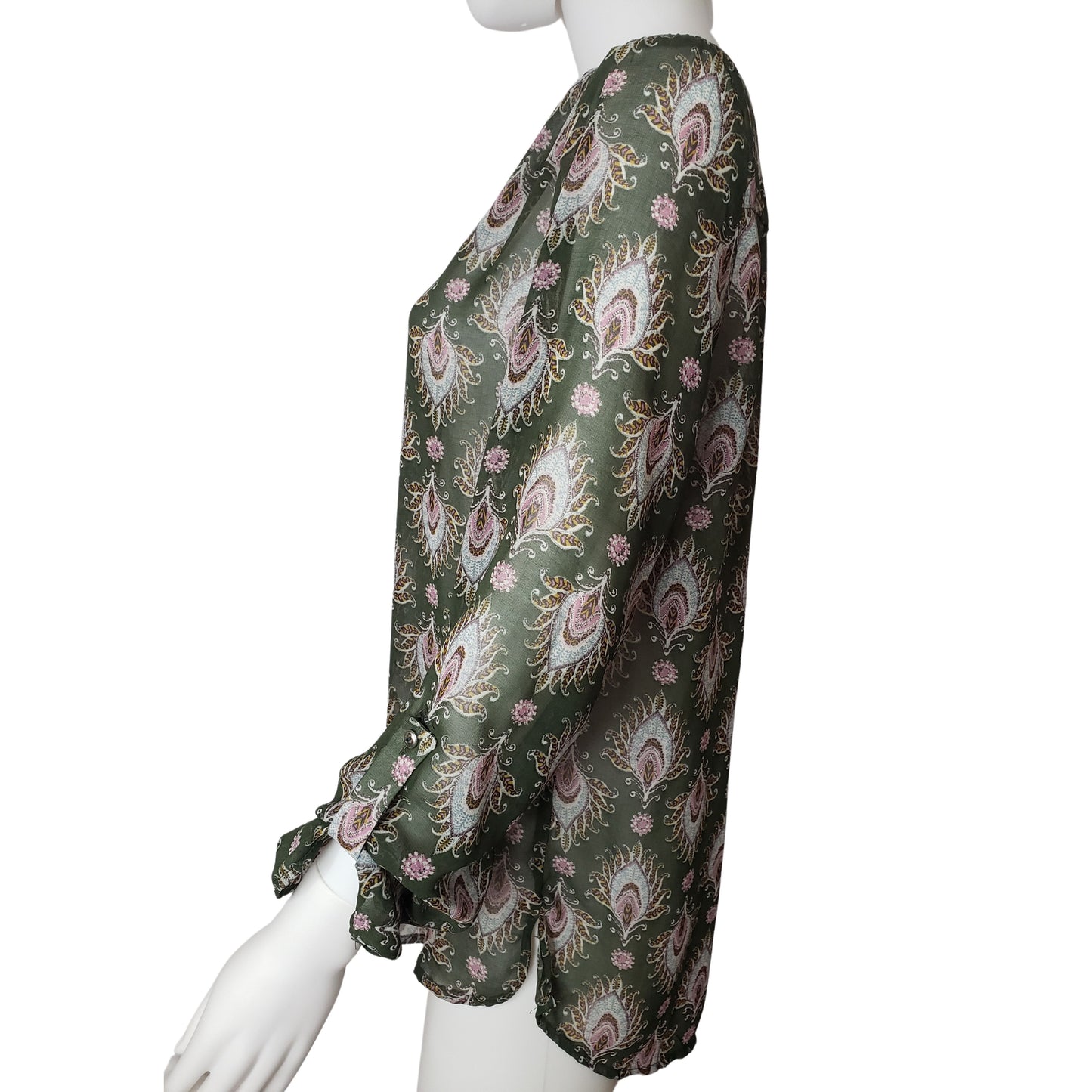 ALICE BLUE Green Envy Long Sleeve Shirt with Paisleys, Large