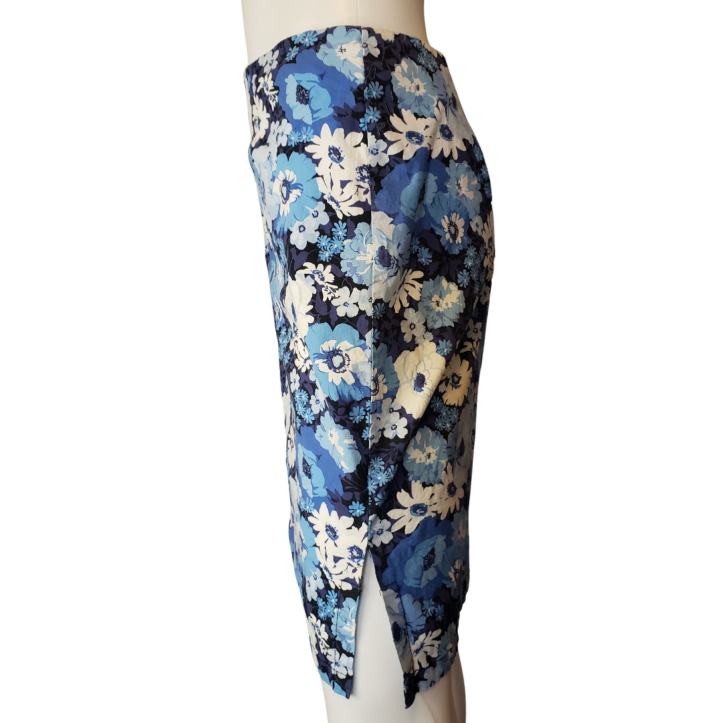 JONATHAN MARTIN STUDIO Hawaiian Blues Floral Knee Length Straight Skirt, Large