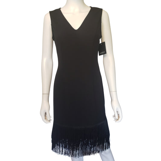 MARINA Black Flapper Sleeveless Dress with V Neck, Small
