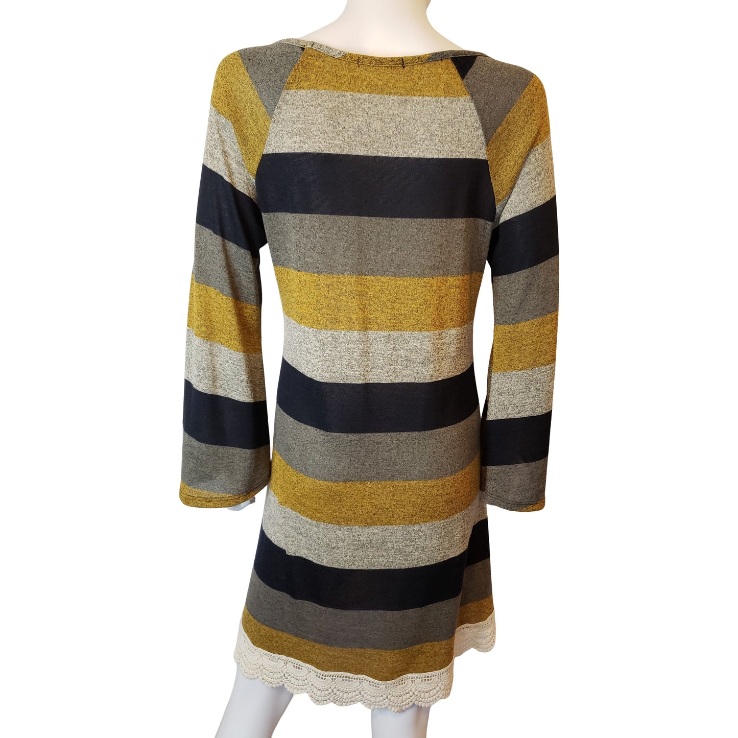 EASEL Sassy Striped Dress with Long Bell Sleeves, Knee Length, Small