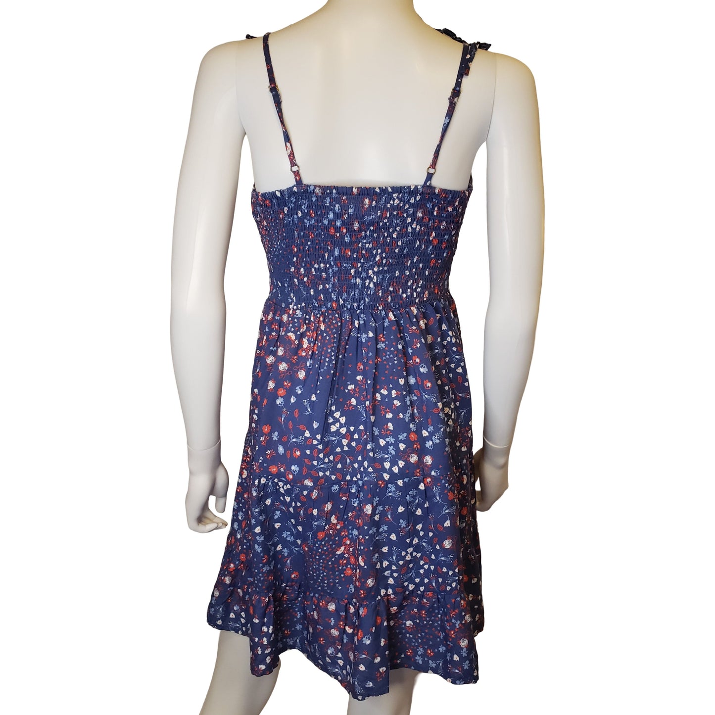 JAPNA Floral Dress with Empire Waist and Adjustable Tie Straps, Mid Thigh Length, Small