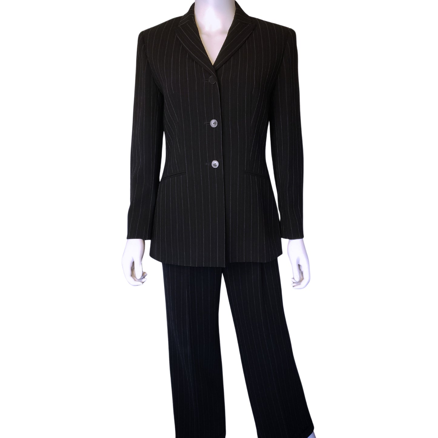 ANN TAYLOR Pin Striped Suit with Button Up Shirt-Jacket and Straight Pleated Dress Pants, Size 2