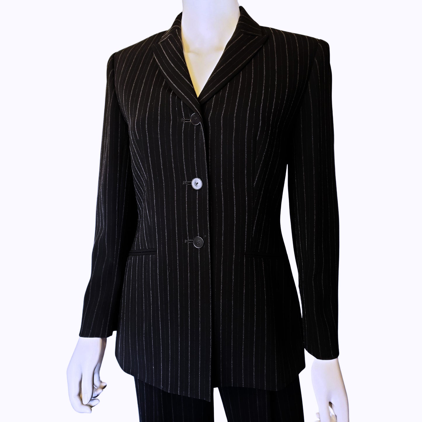 ANN TAYLOR Pin Striped Suit with Button Up Shirt-Jacket and Straight Pleated Dress Pants, Size 2