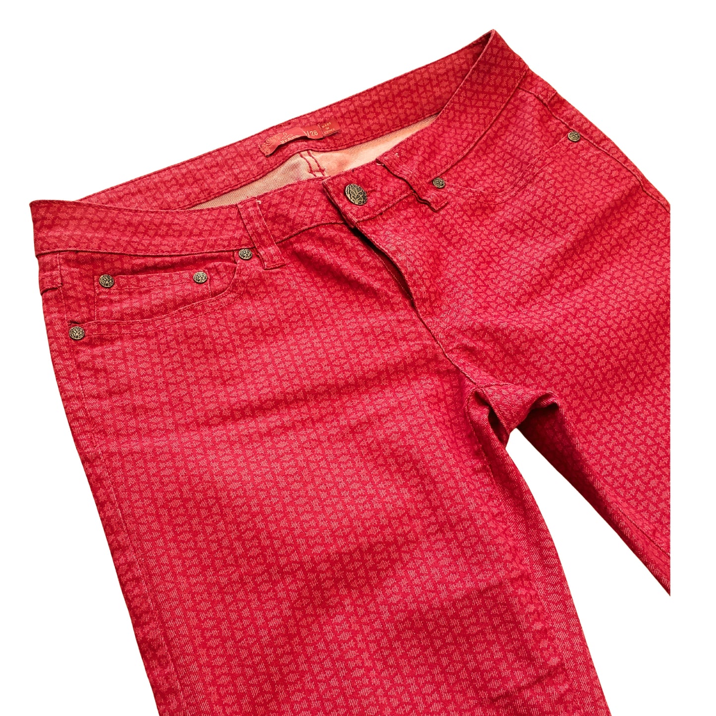 PRANA Sassy Red Patterned Skinny Stretch Pants, Size 6