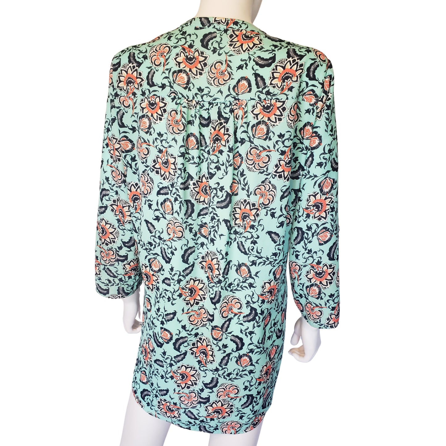 DECREE Mint Floral Long Sleeve Blouse with Front Tie Closure, XL