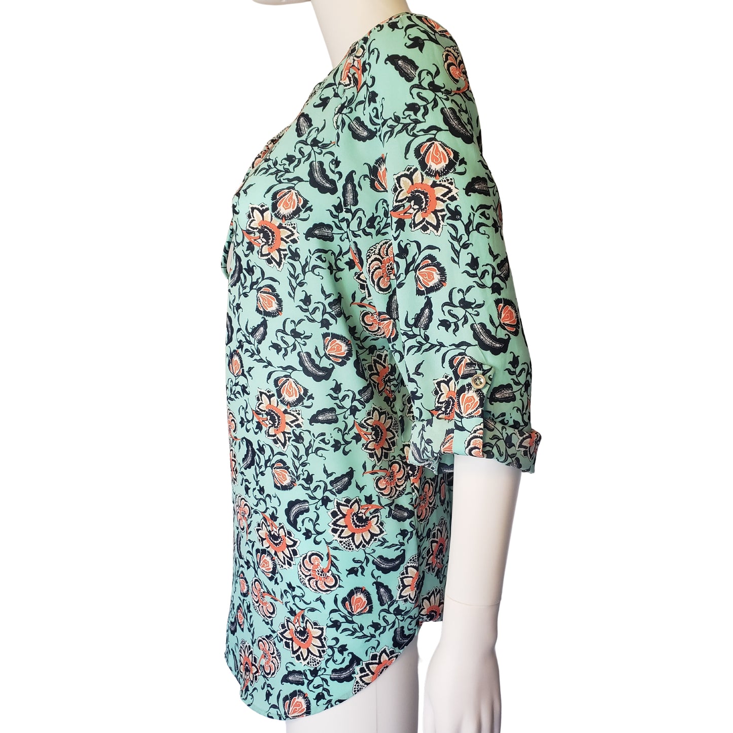 DECREE Mint Floral Long Sleeve Blouse with Front Tie Closure, XL