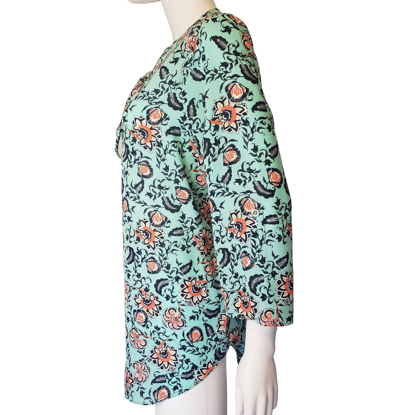 DECREE Mint Floral Long Sleeve Blouse with Front Tie Closure, XL