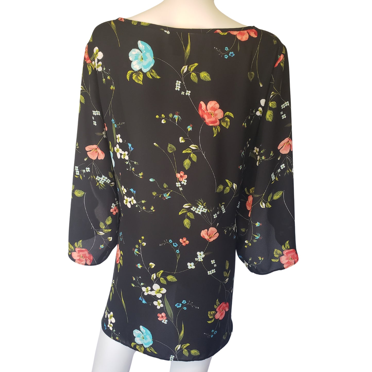 WORTHINGTON Black Floral Blouse with Petal Cape Sleeves, 1X