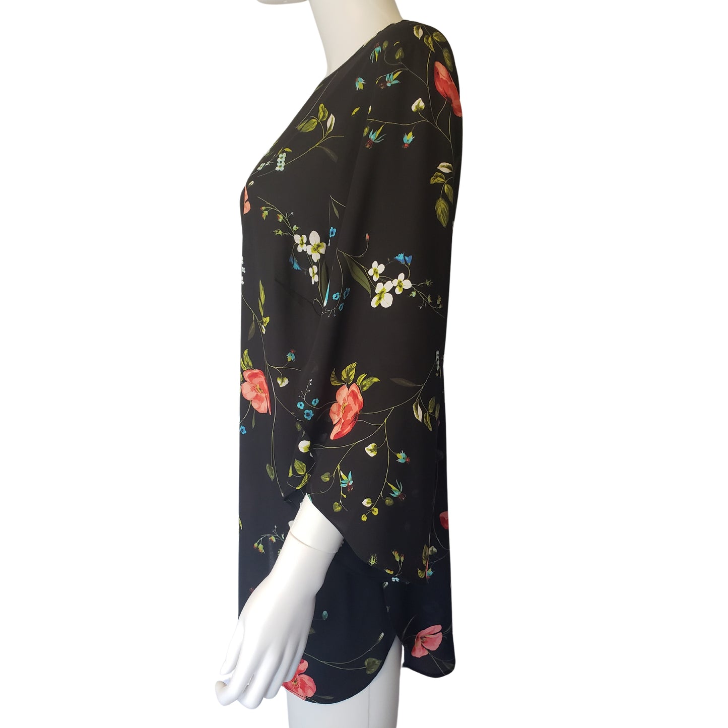 WORTHINGTON Black Floral Blouse with Petal Cape Sleeves, 1X