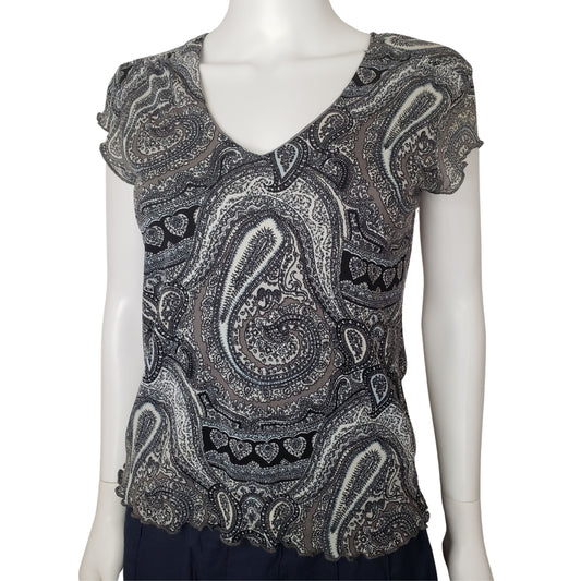 OLD NAVY Perfect Paisley V Neck with Half Sleeves, Medium