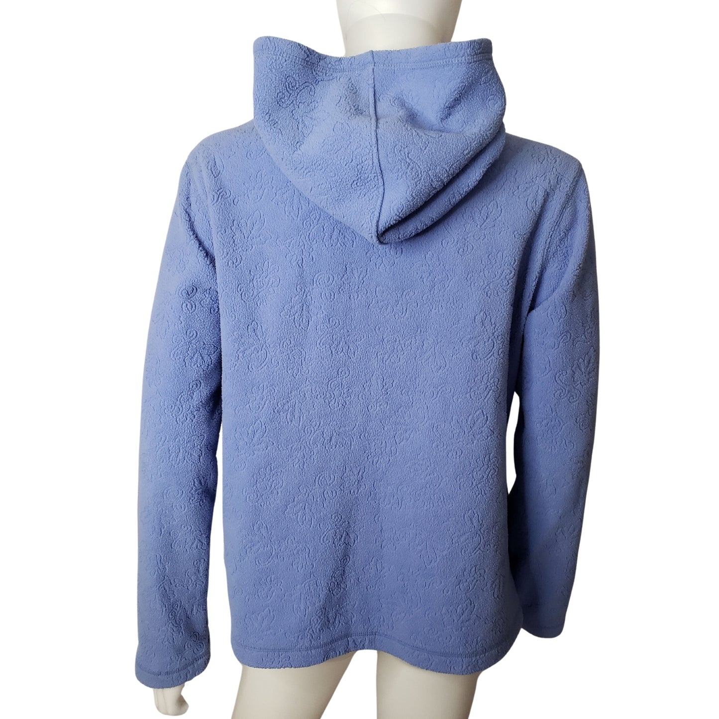 CROFT & BARROW Periwinkle Blue Zip Up Hooded Fleece with Floral Accents, Medium