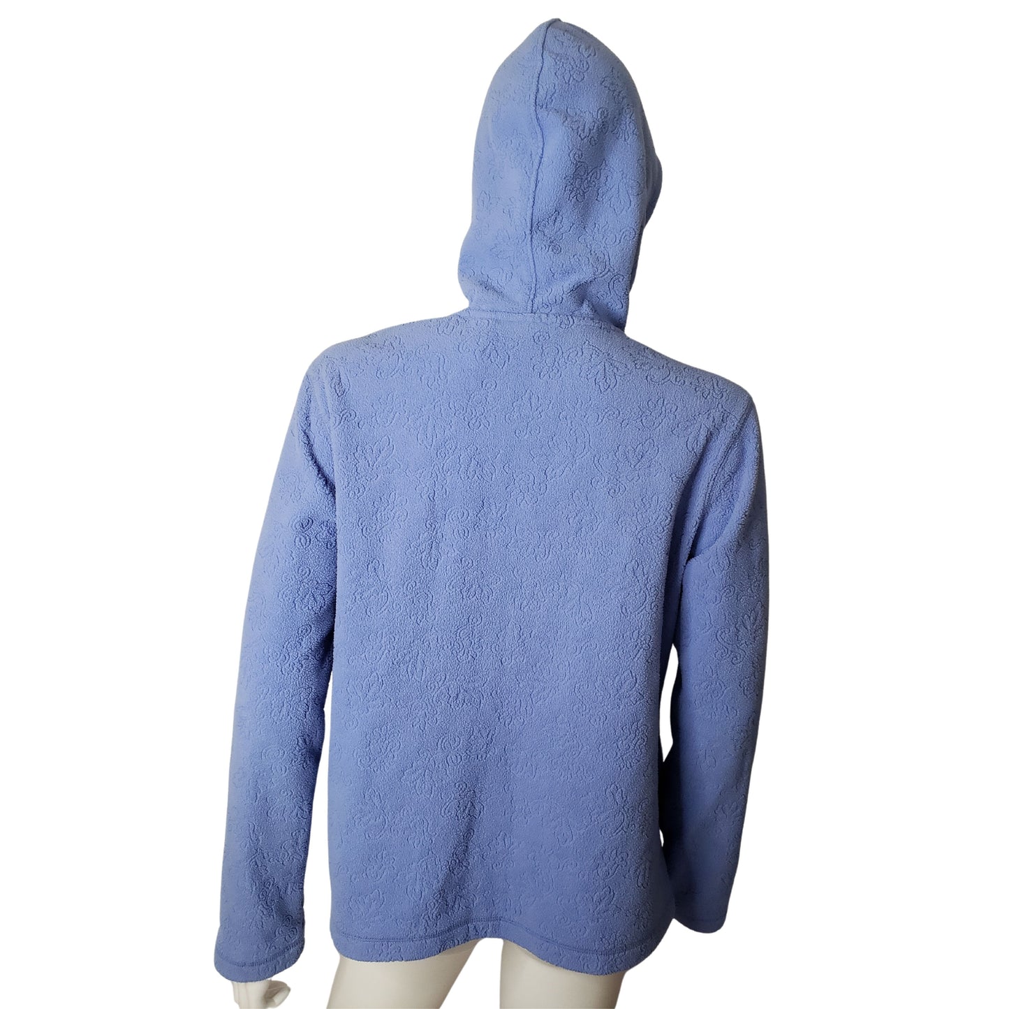 CROFT & BARROW Periwinkle Blue Zip Up Hooded Fleece with Floral Accents, Medium