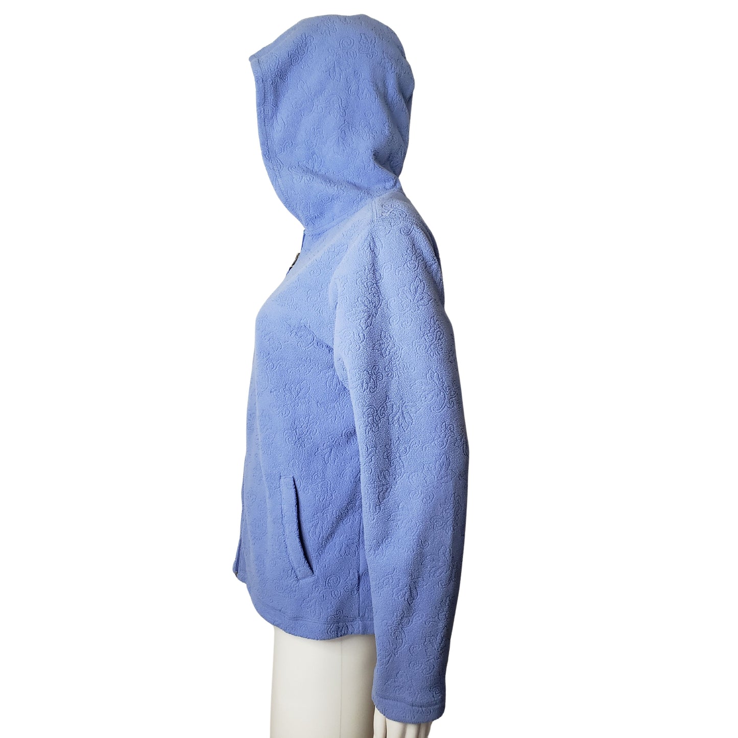 CROFT & BARROW Periwinkle Blue Zip Up Hooded Fleece with Floral Accents, Medium