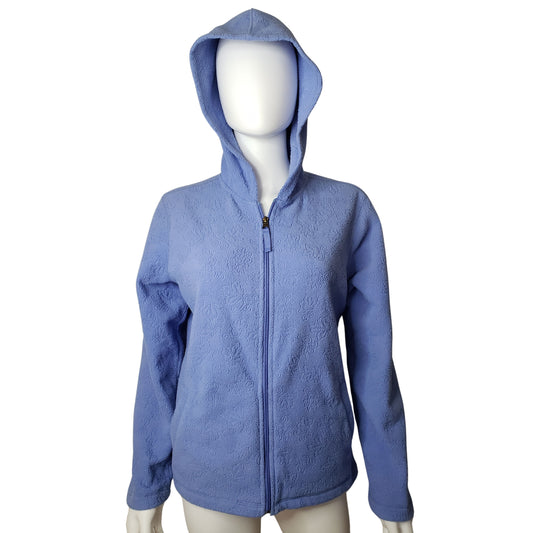 CROFT & BARROW Periwinkle Blue Zip Up Hooded Fleece with Floral Accents, Medium