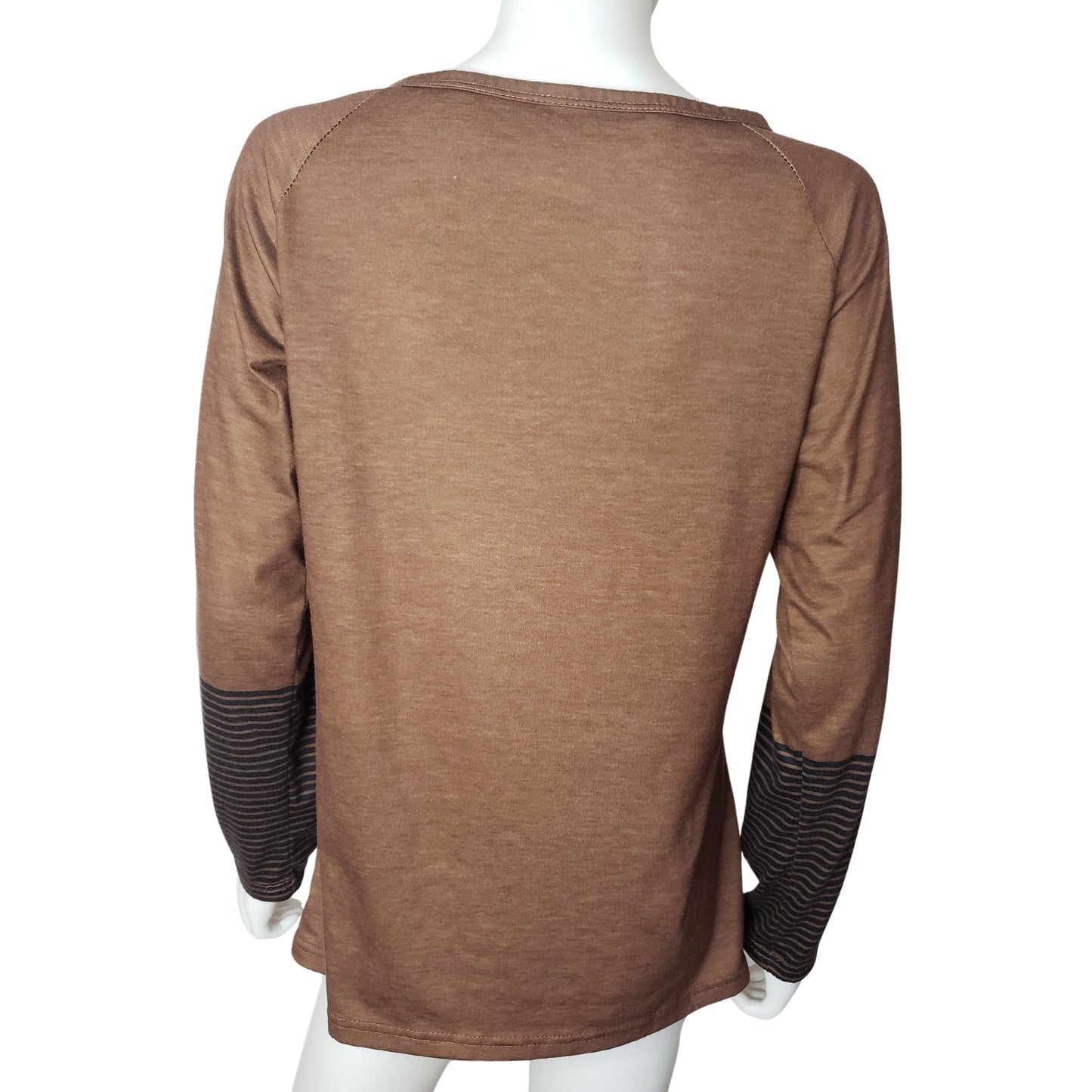 Bronze Henley Style Long Sleeve Shirt with Black Stripes, Medium