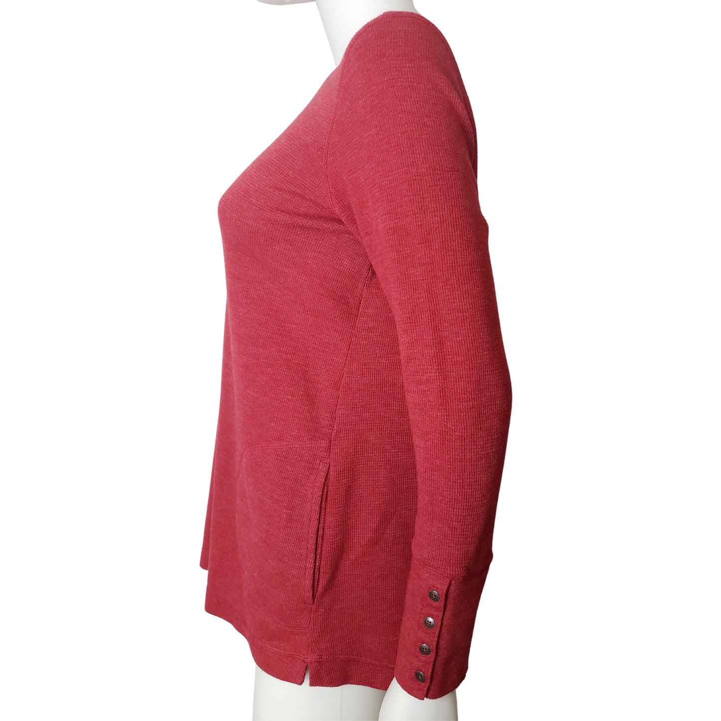 J. JILL Scarlet Red Henley Style Long Sleeve Shirt with Pockets, Small