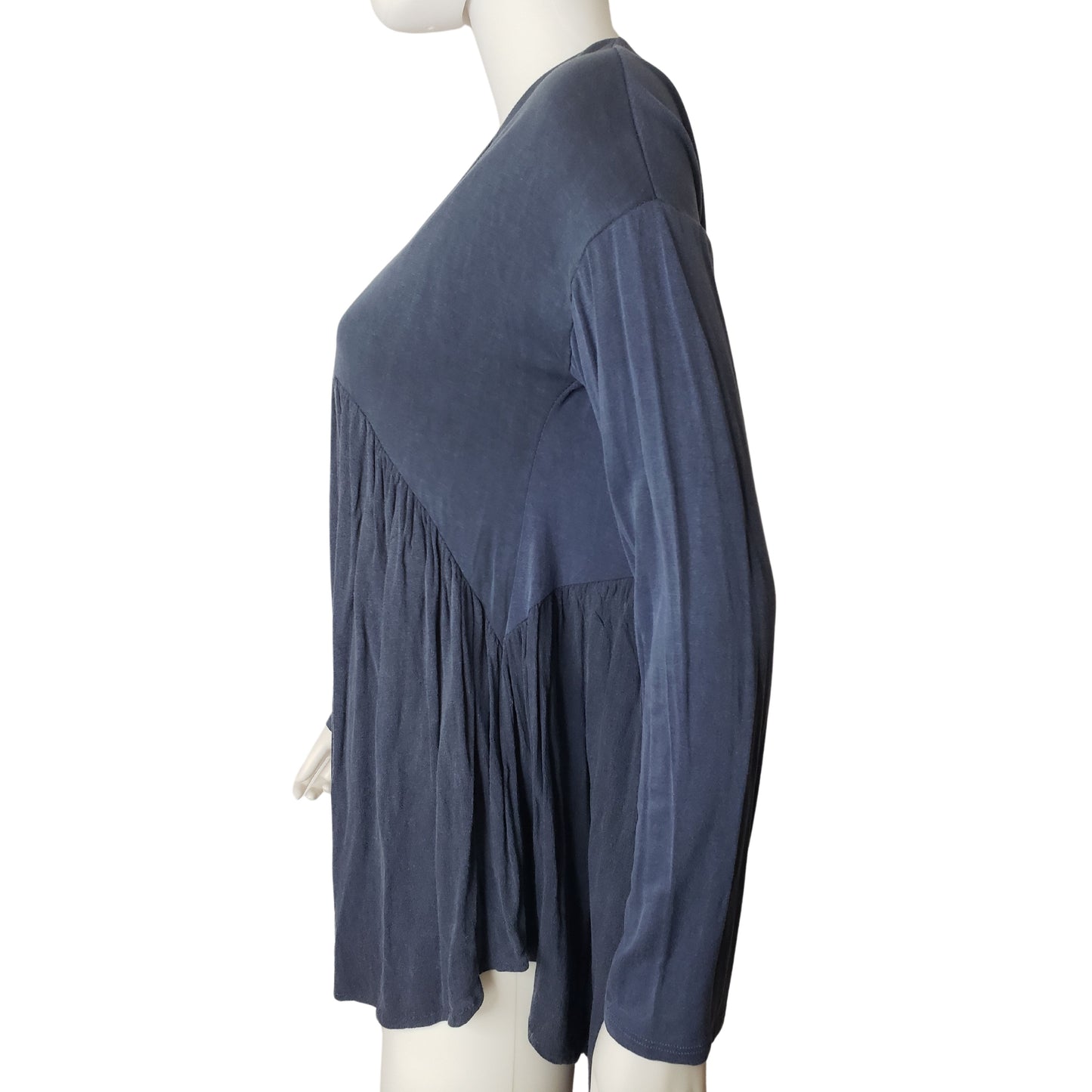 MTS Prussian Blue Crepe Shirt with Deep V Neck and T-Strap on Back, Small