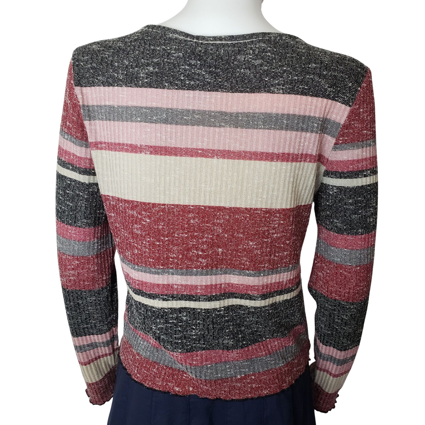 ALMOST FAMOUS Pink & Gray Striped Long Sleeve Sweater Shirt, XL