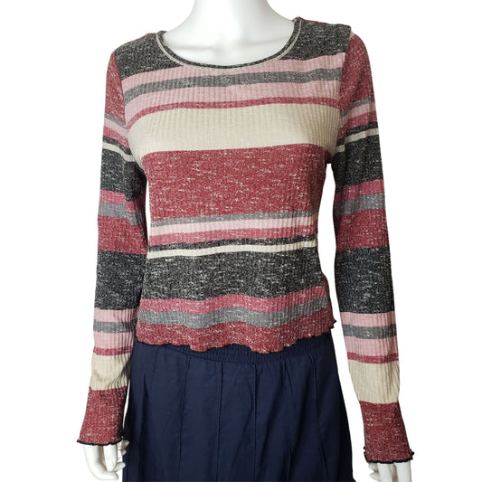 ALMOST FAMOUS Pink & Gray Striped Long Sleeve Sweater Shirt, XL