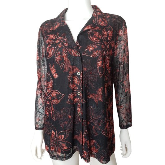 JANE & DELANCEY Butterflies & Flowers Long Sleeve Button Up Collared Shirt, XL