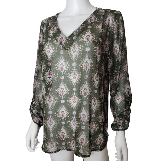 ALICE BLUE Green Envy Long Sleeve Shirt with Paisleys, Large