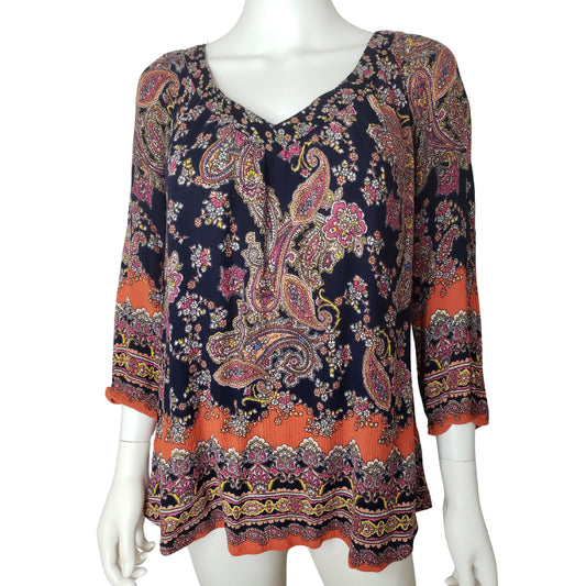 BILA Passionate Paisley Boho Shirt with 3/4 Sleeves, Large