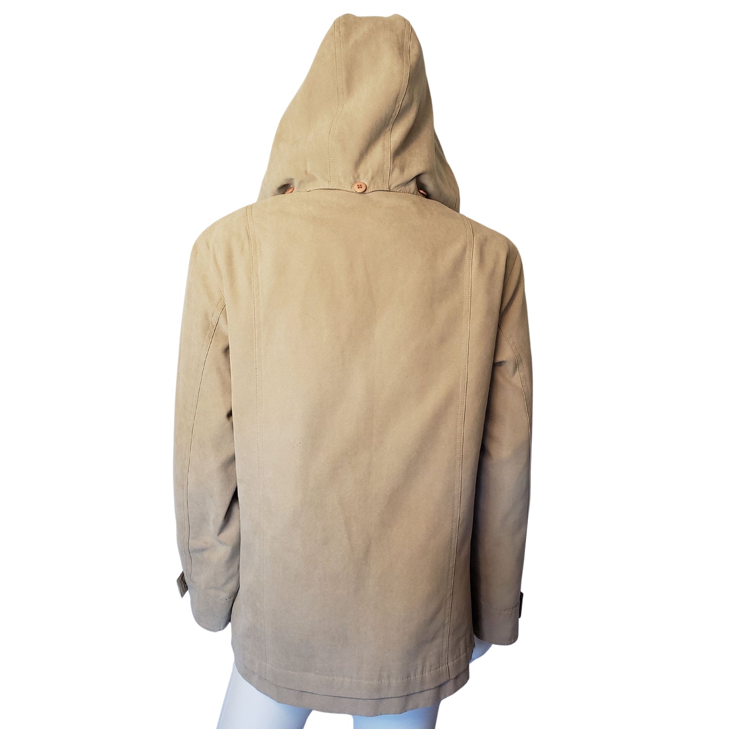 GALLERY PETITE Tan Suede-Like Raincoat with Removable Hood and Liner, Petite Small