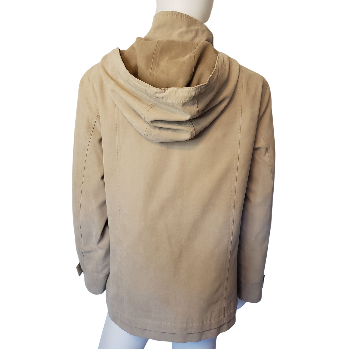 GALLERY PETITE Tan Suede-Like Raincoat with Removable Hood and Liner, Petite Small