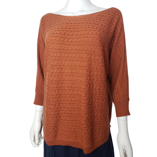 MARKET & SPRUCE Rust Orange 3/4 Sleeve Cable Knit Sweater, XL