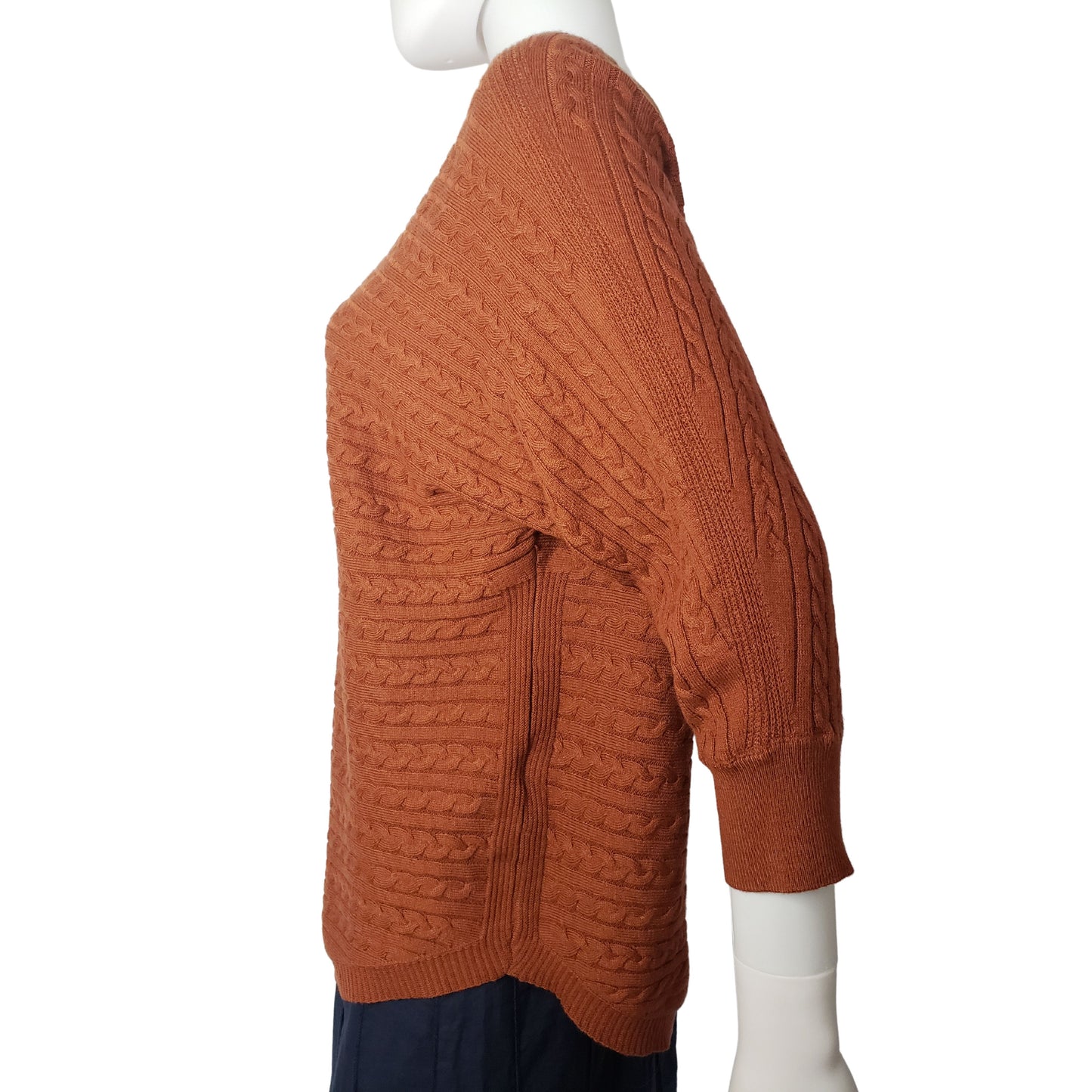 MARKET & SPRUCE Rust Orange 3/4 Sleeve Cable Knit Sweater, XL