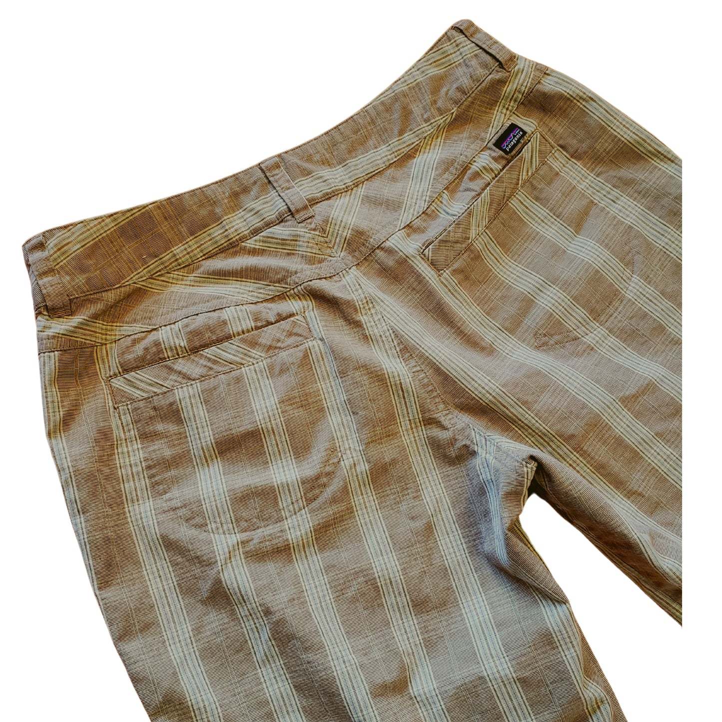 PATAGONIA Beige & White Plaid Long Shorts, Size 10