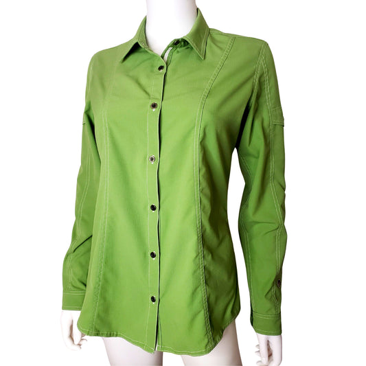 KUHL Soft Lime Green Button Up Long Sleeve Collared Shirt, Small