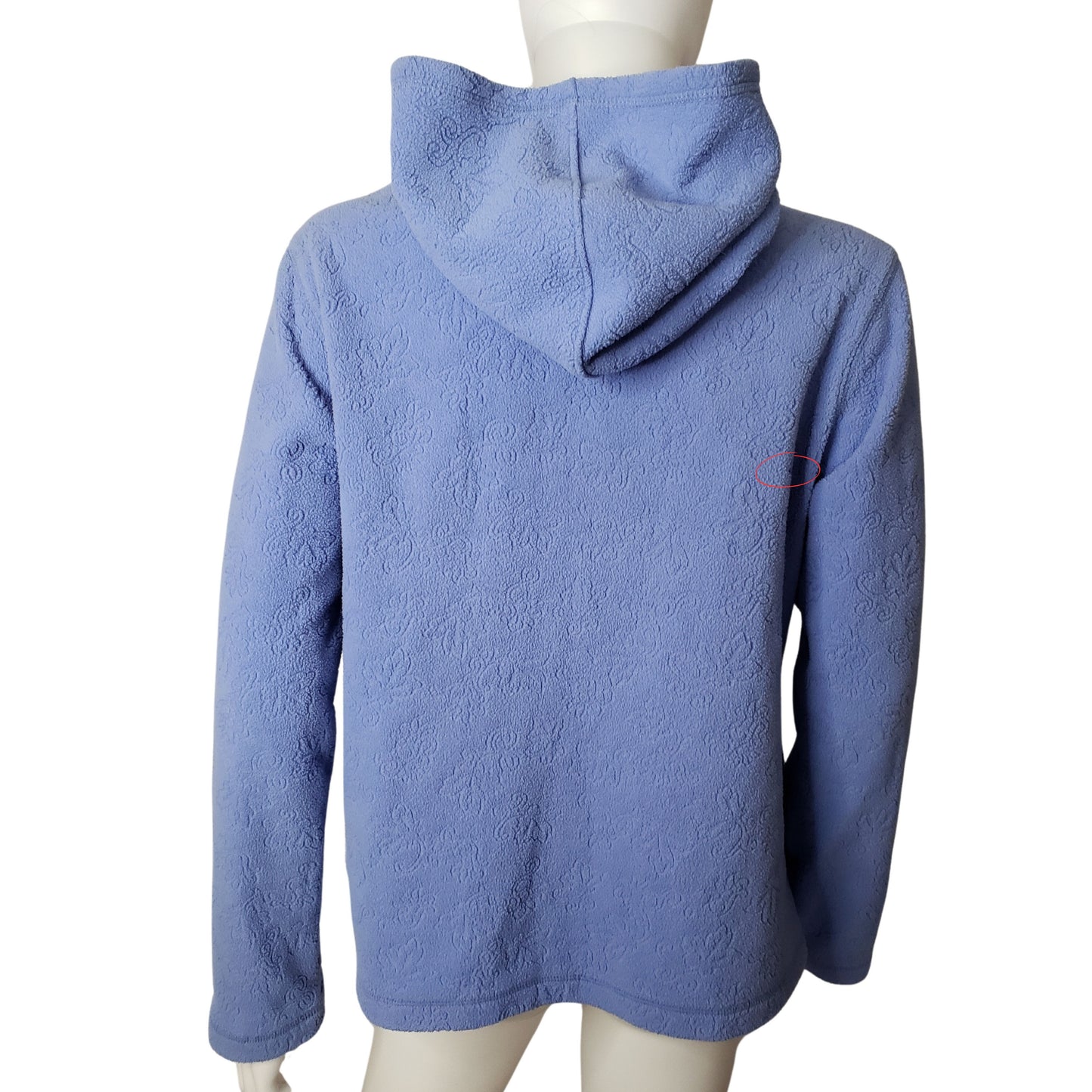 CROFT & BARROW Periwinkle Blue Zip Up Hooded Fleece with Floral Accents, Medium