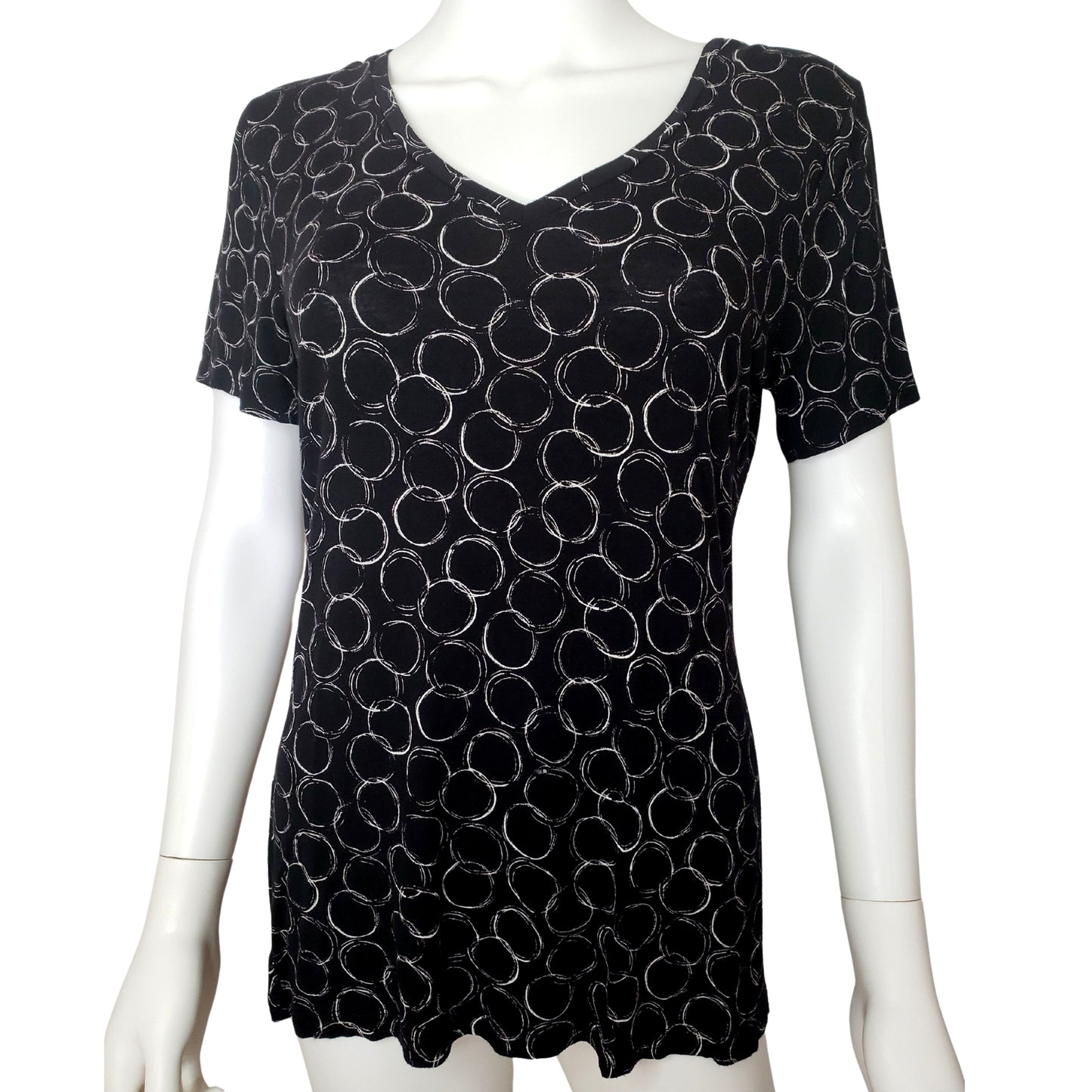 APT. 9 ESSENTIALS Black Bubbles Short Sleeve Shirt, Medium