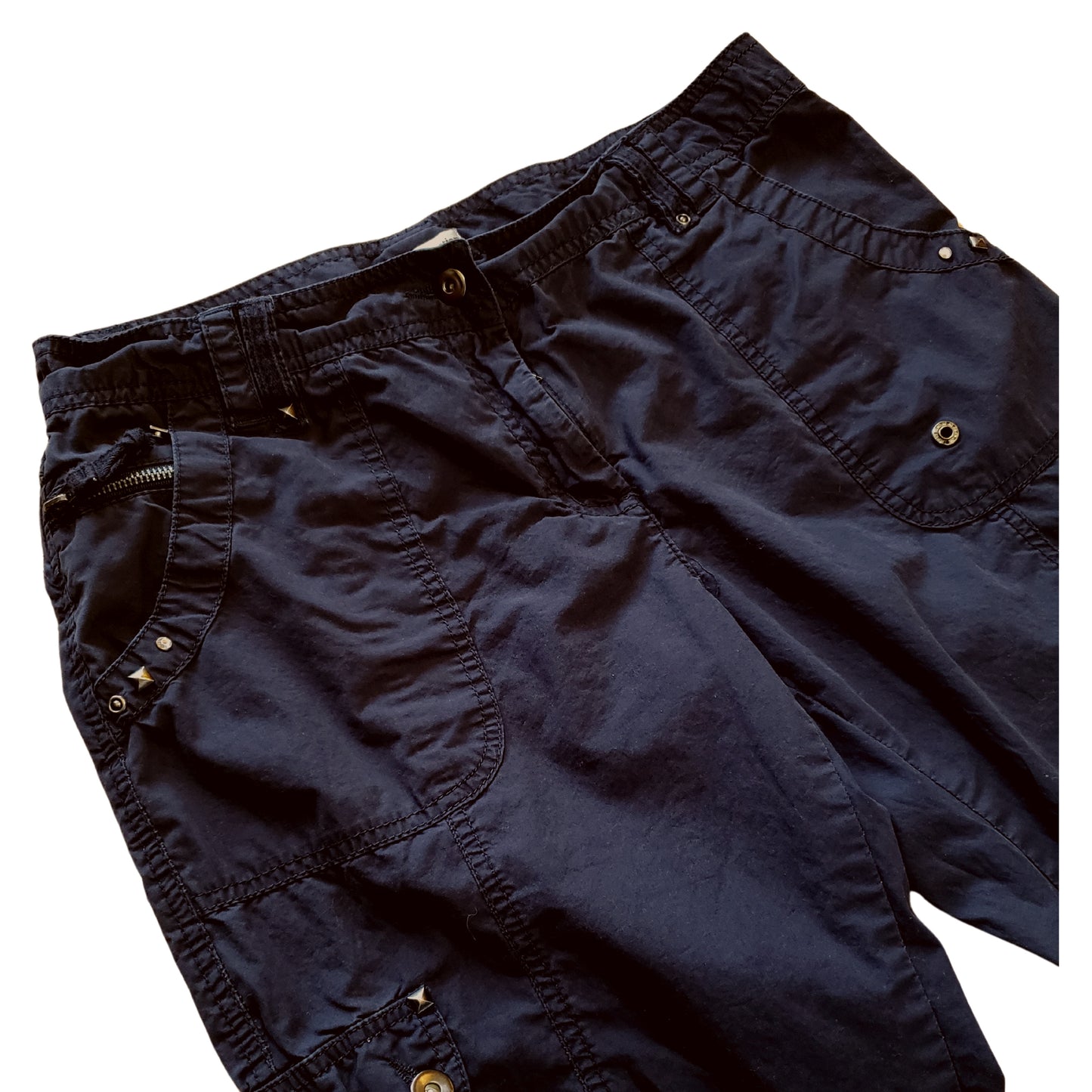 DALIA COLLECTION Dark Navy Blue Capri Cargo with Several Pockets, Size 10