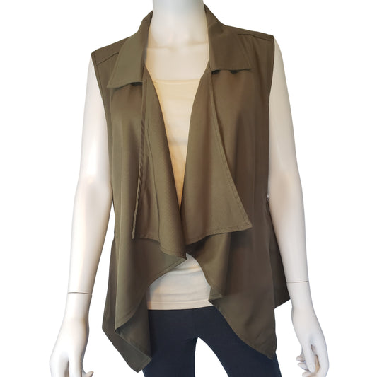 ENTRO Olive Green Sleeveless Cardigan, Small