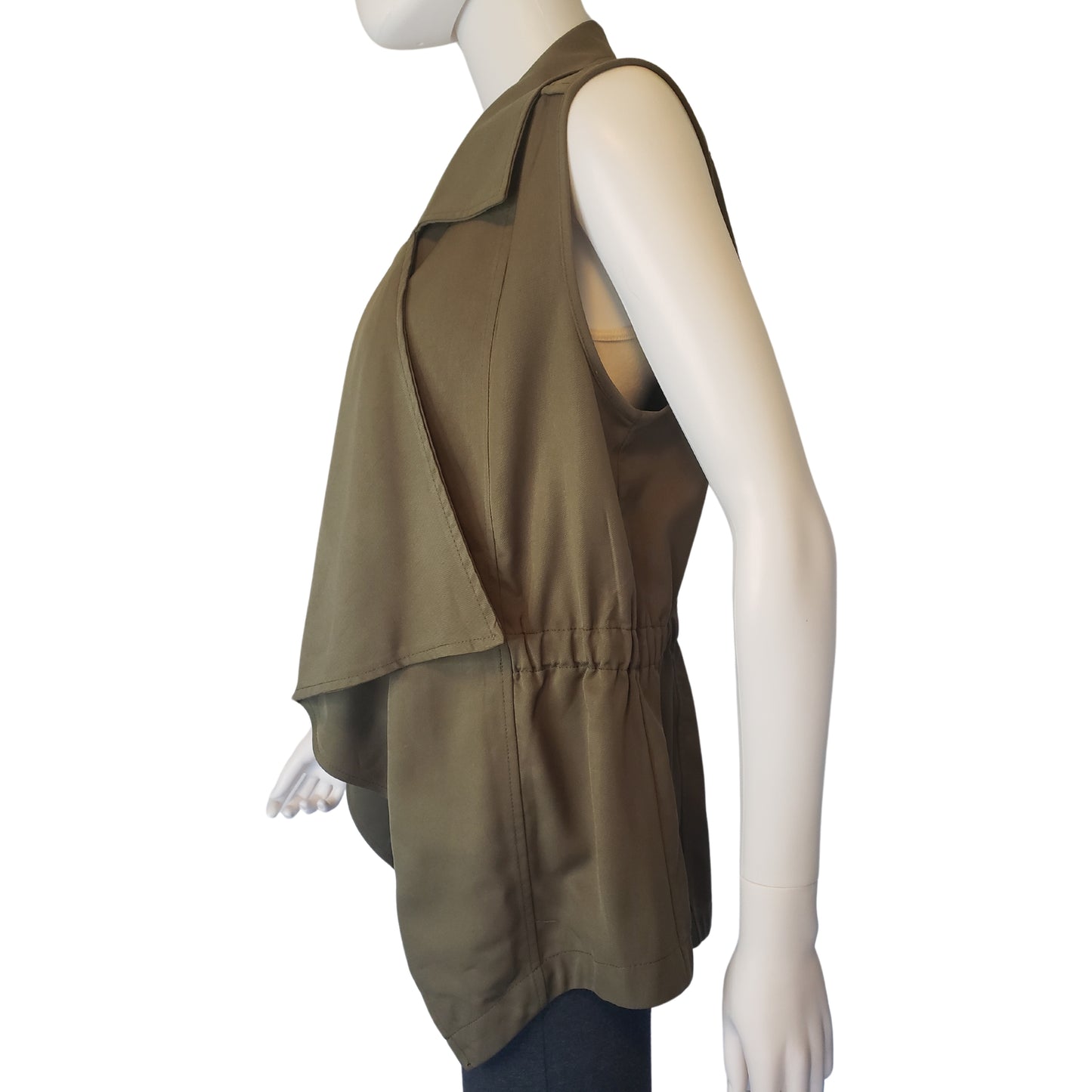 ENTRO Olive Green Sleeveless Cardigan, Small