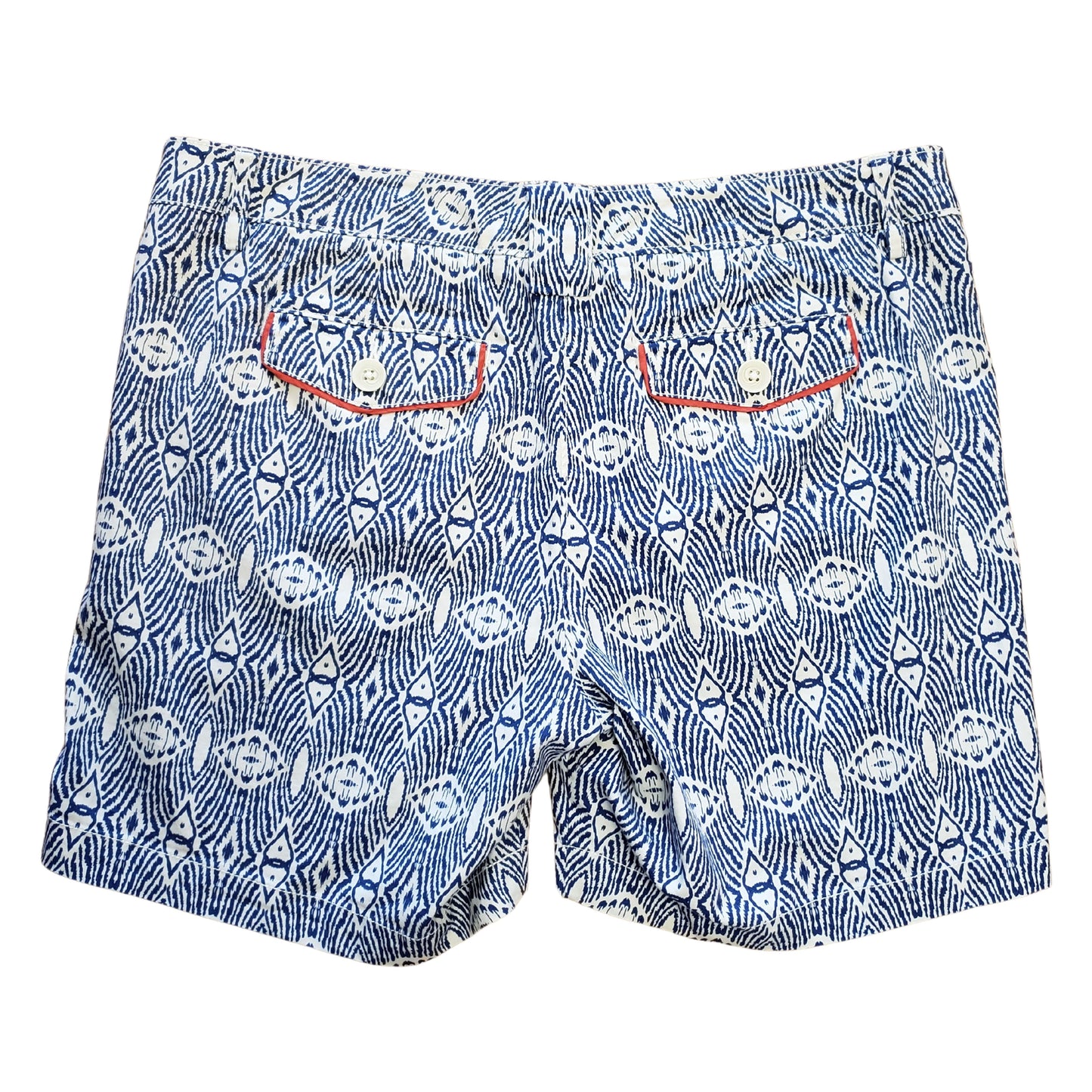 CABI Blue & White Wave Patterned Shorts with Orange Trimmed Accents, Size 8