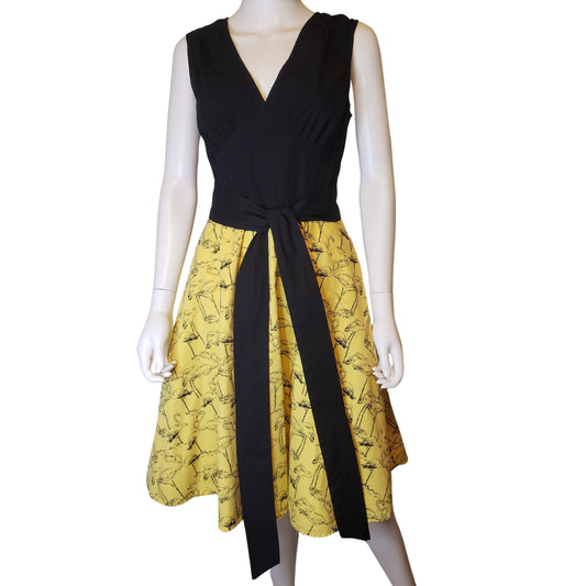 ESHAKTI Black & Yellow Flamingo Apron Dress, M Size 8