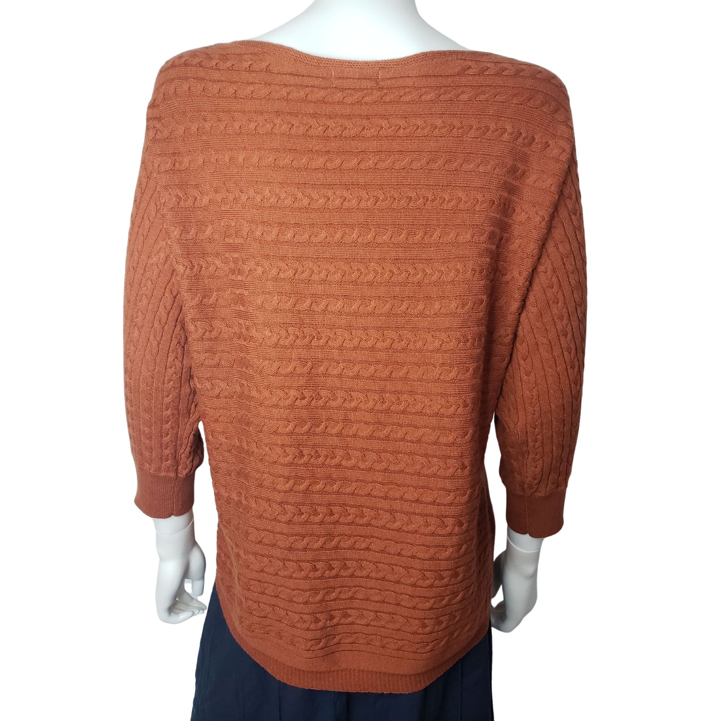 MARKET & SPRUCE Rust Orange 3/4 Sleeve Cable Knit Sweater, XL