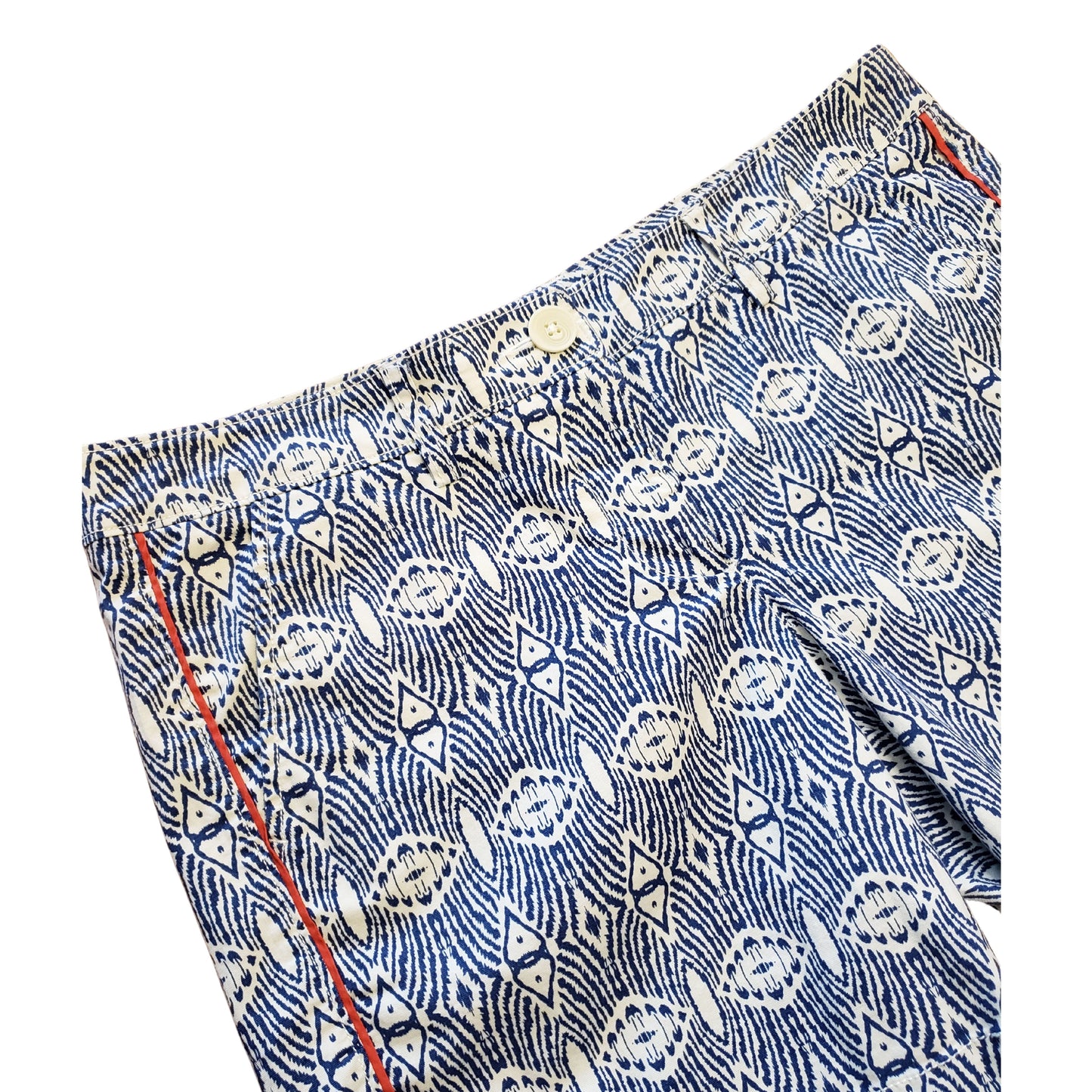 CABI Blue & White Wave Patterned Shorts with Orange Trimmed Accents, Size 8