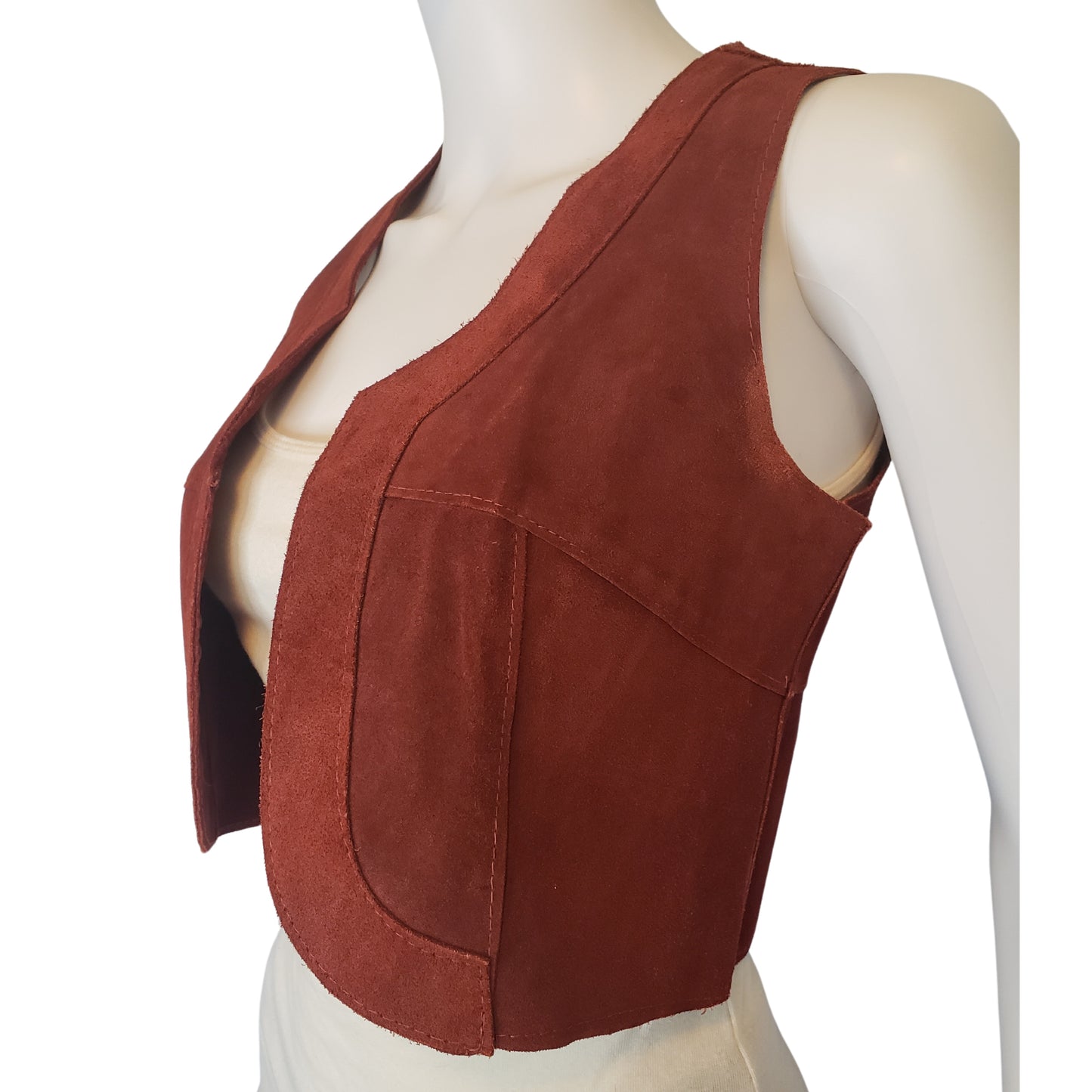 Handmade Burnt Crimson Cropped Suede Vest, XS