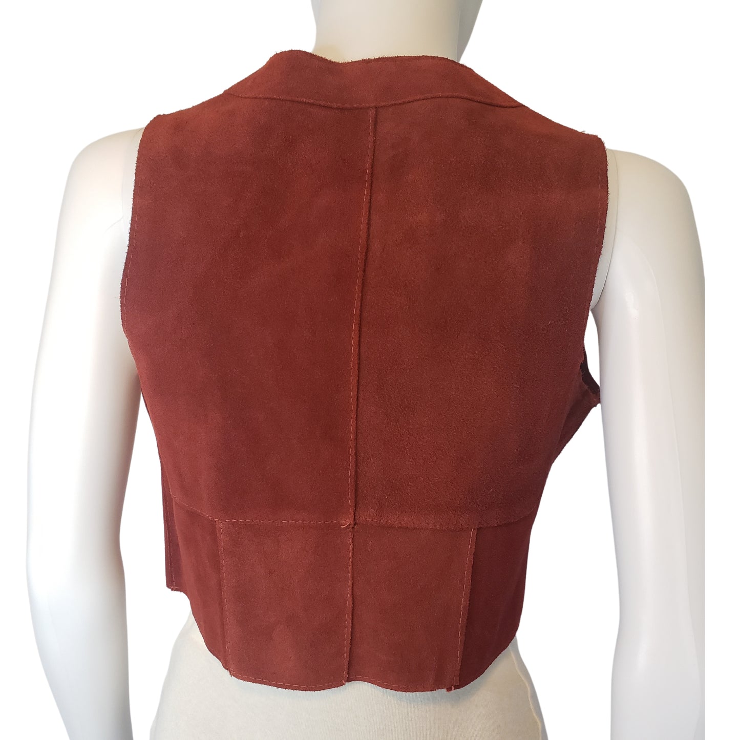 Handmade Burnt Crimson Cropped Suede Vest, XS