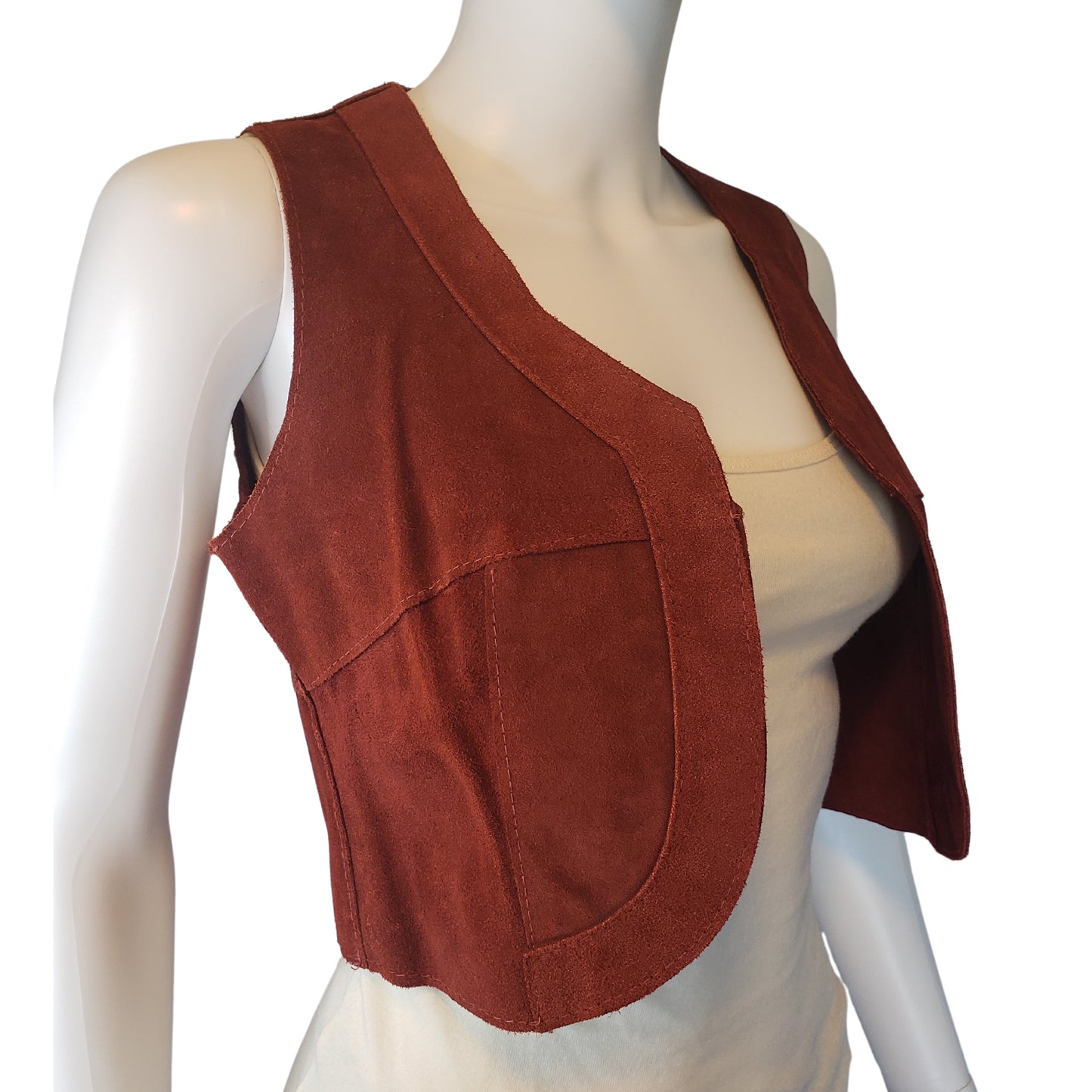 Handmade Burnt Crimson Cropped Suede Vest, XS