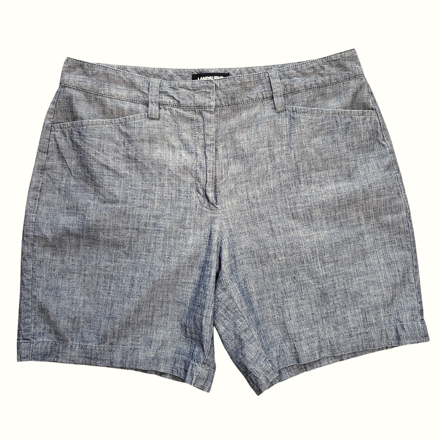 LAND'S END Navy Blue Woven with White Linen-Like Shorts, Size 10