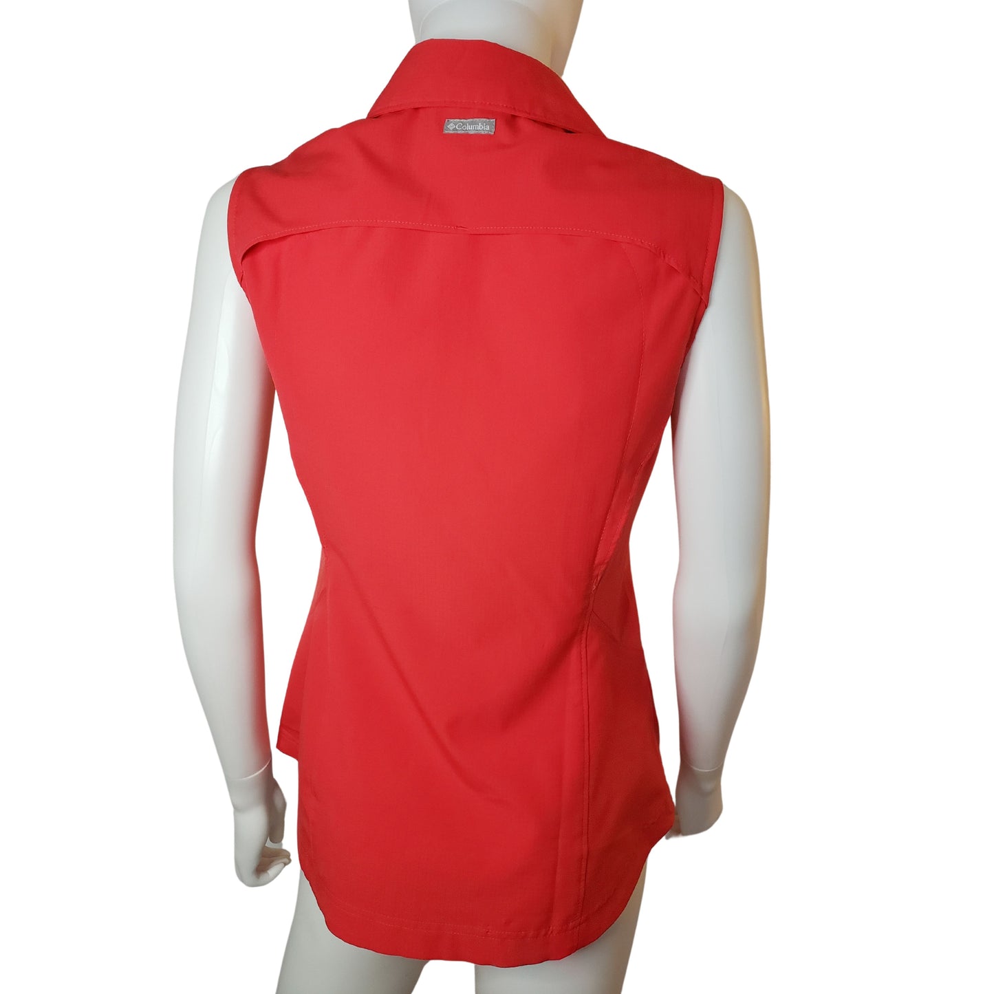 COLUMBIA Bright Coral Omni-Shade Sun Protection Button Up Tank with Collar and Pocket, Petite Small