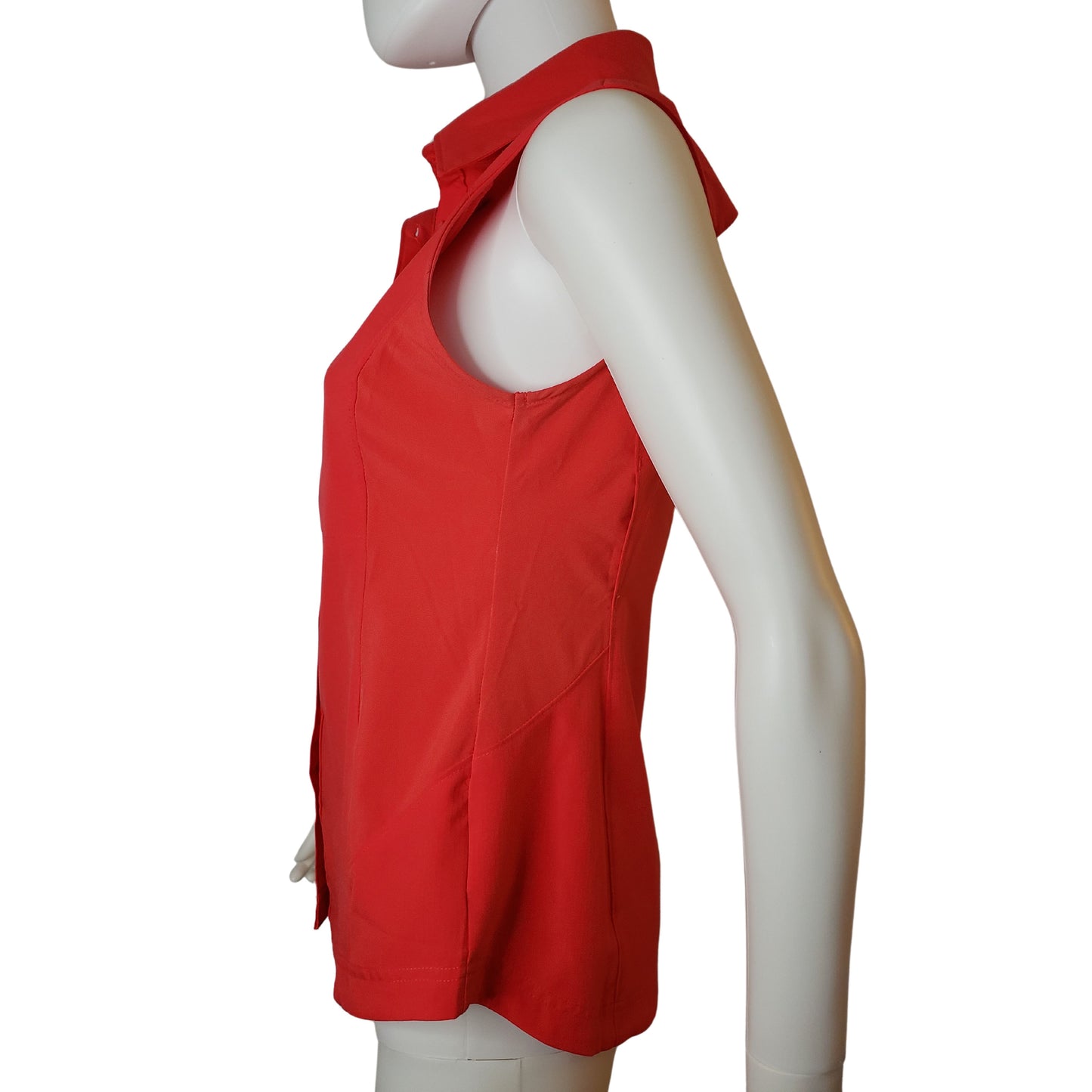 COLUMBIA Bright Coral Omni-Shade Sun Protection Button Up Tank with Collar and Pocket, Petite Small