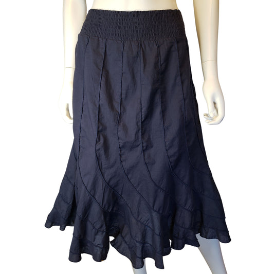 GRACE ELEMENTS Navy Blue Shin Length Gypsy Skirt with Elastic Waistband, Medium