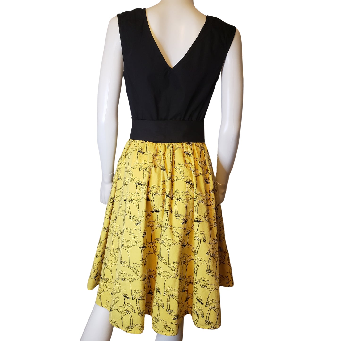 ESHAKTI Black & Yellow Flamingo Apron Dress, M Size 8